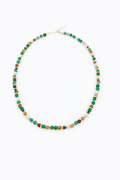 DARK GREEN STONE & PEARL NECKLACE