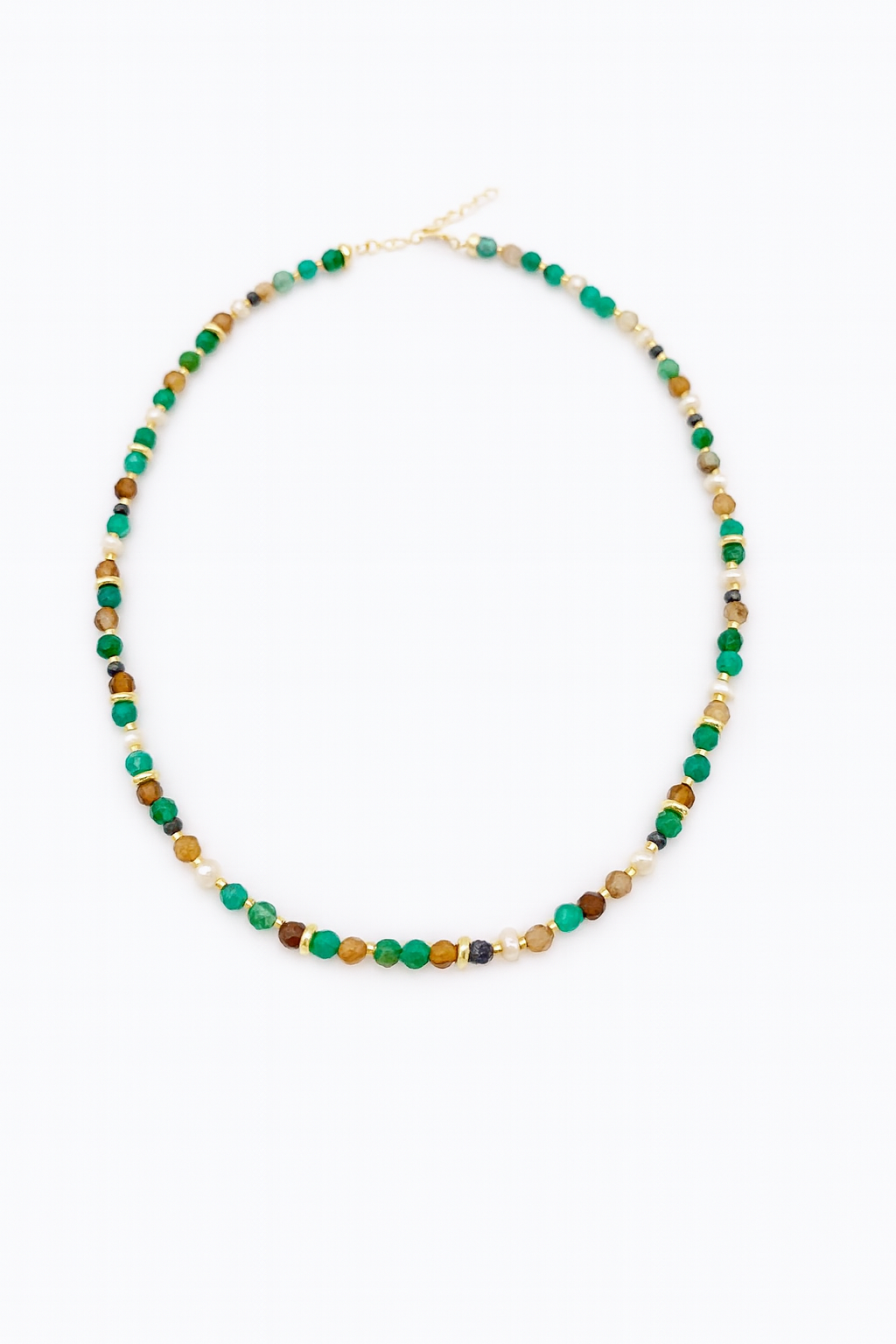 DARK GREEN STONE & PEARL NECKLACE