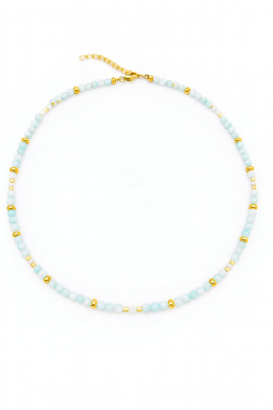 THE LIGHT BLUE STONE & PEARL NECKLACE
