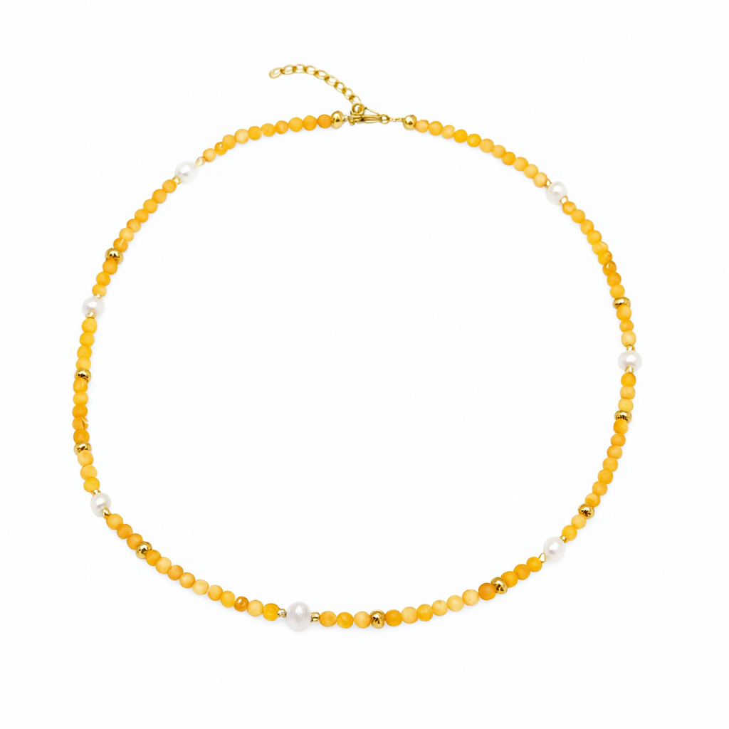 LIGHT ORANGE STONE & PEARL NECKLACE