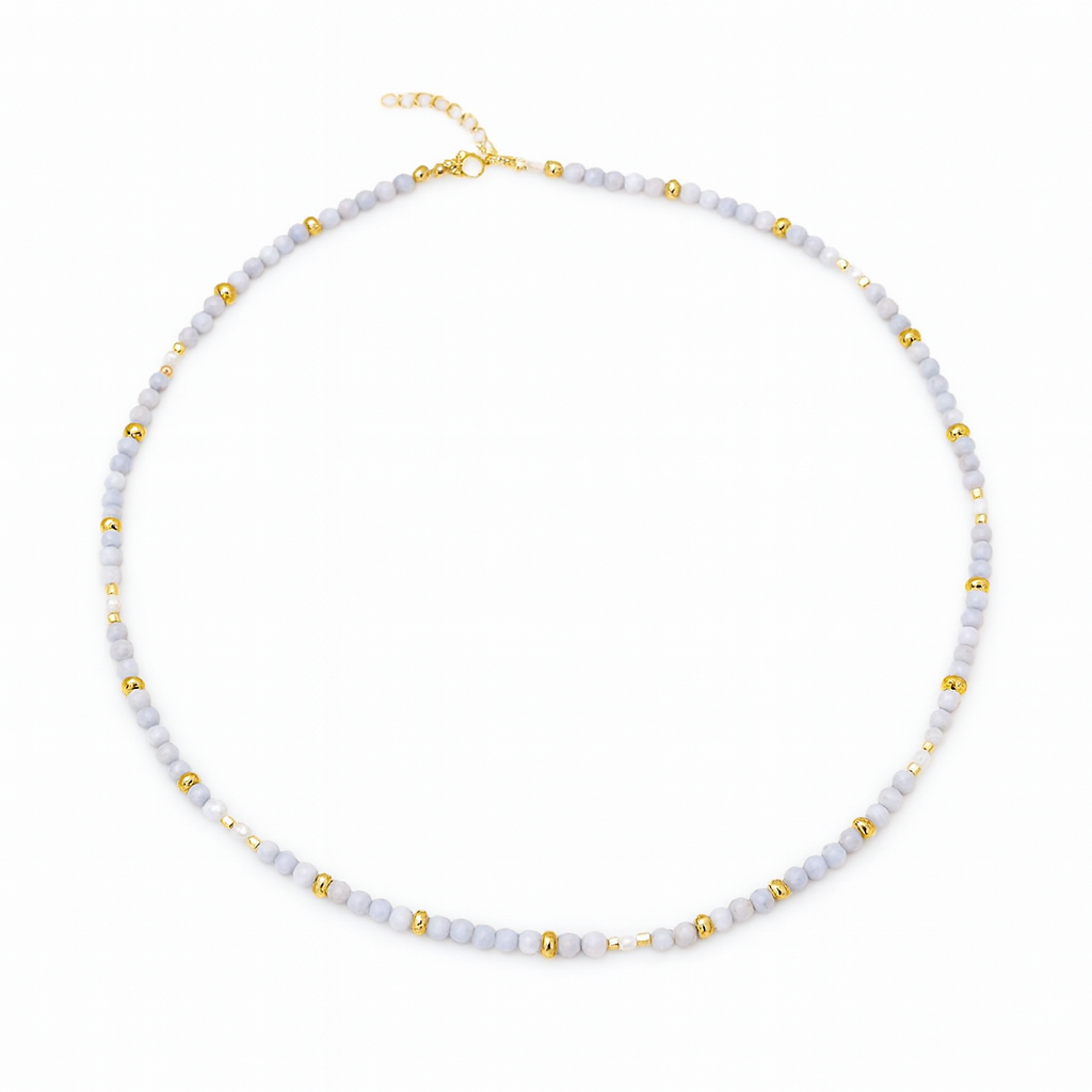 LIGHT PURPLE STONE & PEARL NECKLACE