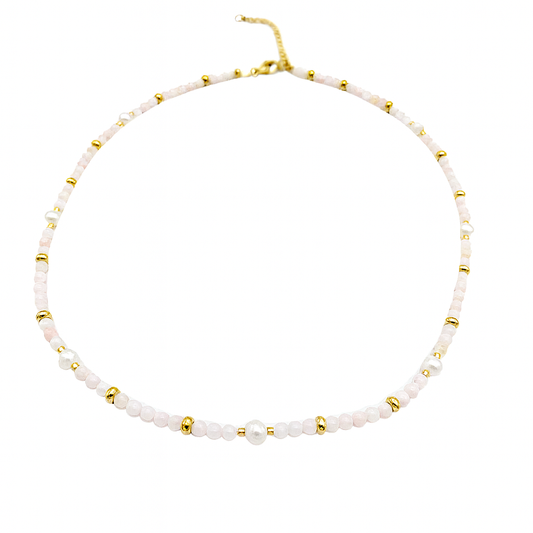 THE LIGHT ROSE STONE & PEARL NECKLACE