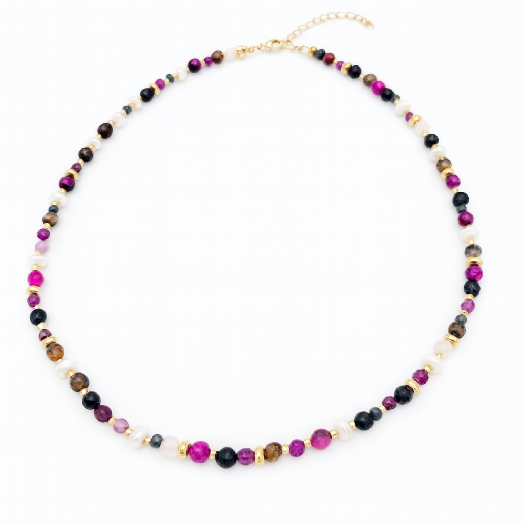 PURPLE STONE & PEARL NECKLACE