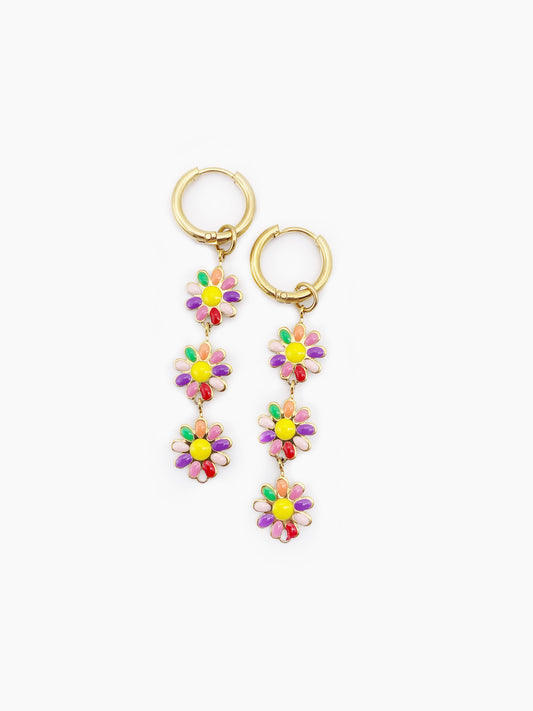 COLOR DAISY EARRINGS STEEL GOLD PLATED