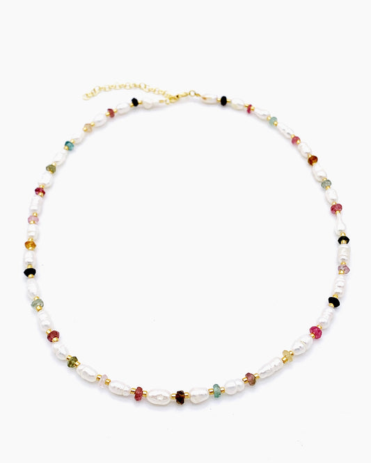 TOURMALINE STONES PEARLS NECKLACE